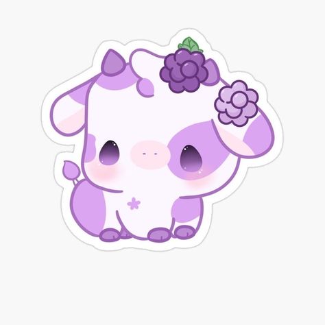 Cow Kawaii, Animated Cow, Cow Cute, Cow Drawing, Purple Cow, Cute Easy Doodles, Kawaii Sticker, Dolls Diy, Cute Kawaii Animals