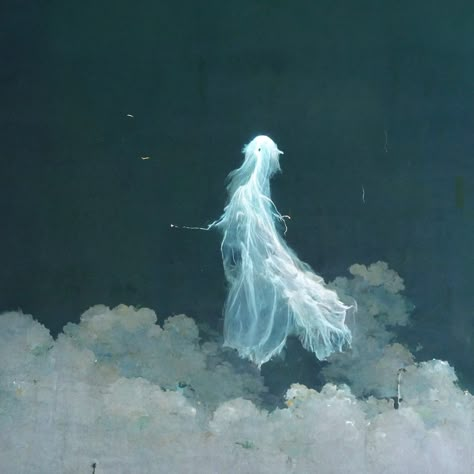 Spirit Ghost Aesthetic, Dream Walker Aesthetic, Ghost Powers Aesthetic, Blue Ghost Aesthetic, Drowned Ghost, Ghost Boy Art, Pastel Ghost Aesthetic, Cloud Creature, Ghost Person