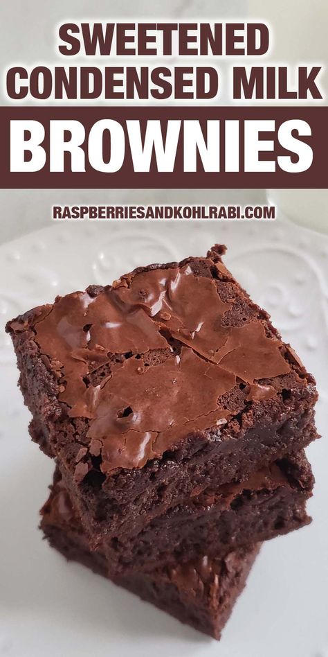 Sweetened Condensed Milk Brownies - Raspberries and Kohlrabi Recipe Sweetened Condensed Milk, Kohlrabi Recipe, Condensed Milk Brownies, Condensed Milk Recipes Desserts, Milk Recipes Dessert, Brownie Mix Recipes, Sweetened Condensed Milk Recipes, Best Brownie Recipe, Brownies Recipe Homemade