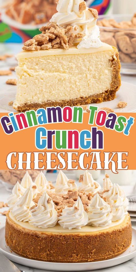 Xmas Desert Ideas, Good Cheesecake Recipes, Unique Food Recipes Dinners, Cap'n Crunch Recipes, Crazy Desserts Ideas, Chocolate Crunch Cheesecake, Interesting Dessert Recipes, Recipes Using Cinnamon Toast Crunch, Cinnamon Toast Crunch Pie Crust