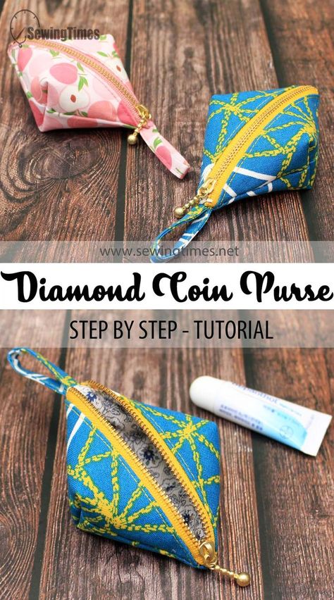 DIY Diamond Coin Purse | How to make a Mini Zipper Pouch [sewingtimes] Diy Mini Bag, Small Bag Pattern, Easy Zipper Pouch, Mini Zipper Pouch, Diy Coin Purse, Messenger Bag Patterns, Purse Sewing Patterns, Making Bags, Zipper Pouch Tutorial