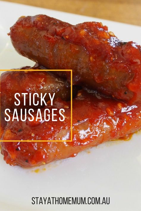 Sticky Sausages, Sausage On A Stick, Pork Sausage Recipes, Sticky Pork, Stay At Home Mum, Grilled Sausage, Kids Party Food, Frugal Meals, Best Dinner Recipes