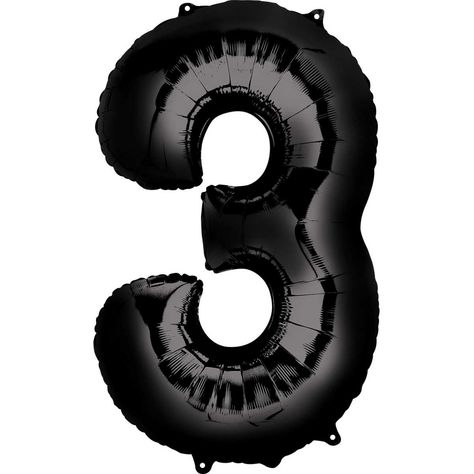 Number 3 Super Shape Balloon - Black | BIG W 3 Balloon, Winter Party Themes, Huge Balloons, Fall Party Themes, Foil Number Balloons, Balloon Display, One Balloon, Silver Balloon, Balloon Weights