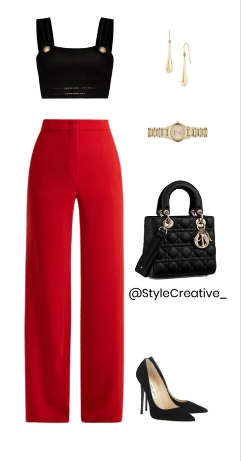 High Quality Outfits, Classy School Outfits, Red And Black Outfit, Career Woman Fashion, Outfit Capsule, Red And Black Outfits, New Fashion Clothes, Fashionable Work Outfit, Classy Prom Dresses