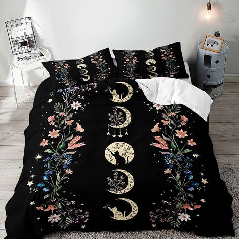 PRICES MAY VARY. ♛【 3PCS INCLUDED】This queen bedding set includes 1 Piece Duvet Cover (90" x 90") & 2 Pieces Pillowcases (20" x 30"). Please note that COMFORTER, BED SHEETS AND PILLOW INSERTS ARE NOT INCLUDED. ♛【 AMAZING GIFTS】VIVIHOME duvet cover set is a beautiful gift for family, friends, and coworkers. It can be an amazing birthday gift, Christmas gift, Valentine's Day gift, housewarming gift, graduation gift, anniversary gift, wedding gift, baby shower gift, etc. ♛【 SOFT & BREATHABLE】VIVIHO Black Sheets Aesthetic, Celestial Comforter, Bedding Sets Boho, Witchy Quilt, Aesthetic Celestial, Black Comforter, Queen Bedding, Duvet Cover Queen, Black Sheets