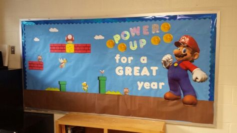 Cafeteria Bulletin Boards, Ra Boards, Hot Lunch, Ra Ideas, Door Decorations Classroom, School Bulletin Boards, Game Themes, Classroom Themes, Mario Bros