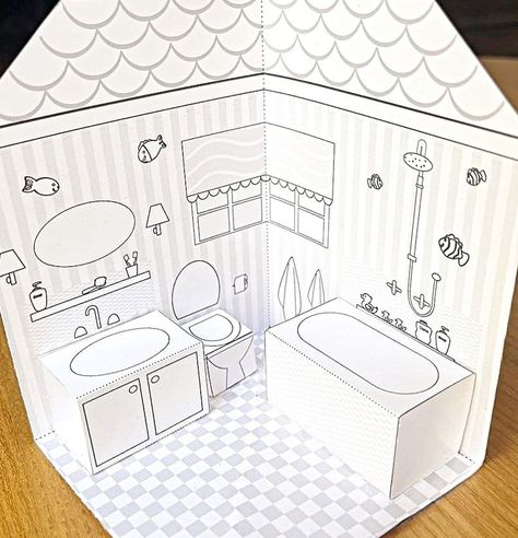 DIY Printable Paper Pop-up Bathroom to Color & Assemble/kids 3D Craft Activity Kit - Etsy Diy Kits For Kids, Bathroom Crafts, Classroom Calendar, Spatial Awareness, Paper Pop, 3d Craft, Coloring Activity, Creative Activities For Kids, Craft Activity