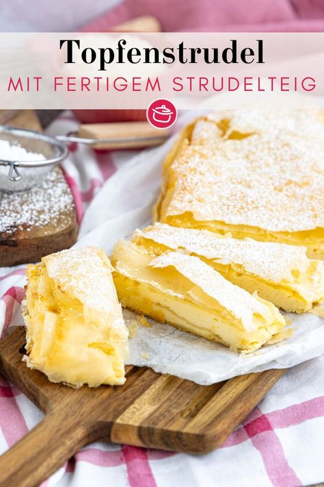 Hol dir mit einem leckeren Topfenstrudel Almfeeling in deine eigenen vier Wände & das ganz easy mit fertigem Strudelteig. Auf eat.de zeigen wir dir Schritt für Schritt, wie der Quarkstrudel gemacht wird! Strussel Topping Gluten Free, Strudel Topping For Muffins, Strussel Topping Recipe, Home Made Toaster Strudel, Strussel Topping, Ricotta, Pastry, Baking, Quick Saves