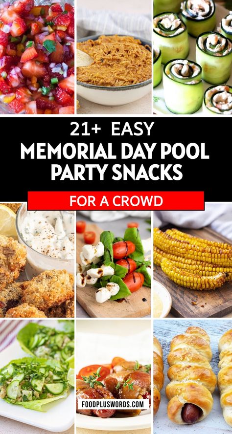 Celebrate Memorial Day with a variety of tasty snacks perfect for any party! From healthy trays to cute and easy finger foods, this list includes options that both kids and adults will love. Whether you're hosting a big crowd or just hanging out by the pool, you'll find fun and simple ideas to satisfy everyone's taste buds. Get ready to mix, match, and enjoy delicious dips, drinks, and more on this special day of remembrance. Memorial Day Snacks, Easy Finger Foods, Pool Snacks, Breaded Mushrooms, Veggie Spring Rolls, Ultimate Grilled Cheese, Delicious Dips, Strawberry Salsa, Creamy Ranch Dressing