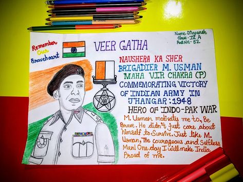 Veer Gatha Poster Making, Hindi Language Learning, Project For Kids, Origami Crafts Diy, Hindi Language, Indian Army, Origami Crafts, Proud Of Me, Art Drawings Sketches Simple