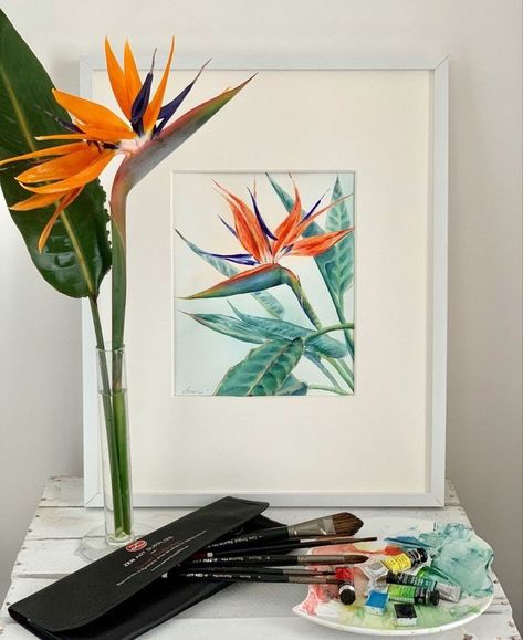 Flower Watercolour, Bird Of Paradise Flower, Birch Tree Art, Birds Of Paradise Flower, Flower Art Drawing, Flower Watercolor, Plant Painting, Watercolor Flowers Paintings, Watercolor Paintings Tutorials