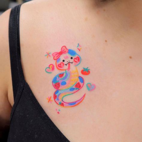 Pastel Tattoo, Small Colorful Tattoos, Care Bear Tattoos, Places For Tattoos, Bright Tattoos, Uv Tattoo, Funky Tattoos, Kawaii Tattoo, Cute Little Tattoos