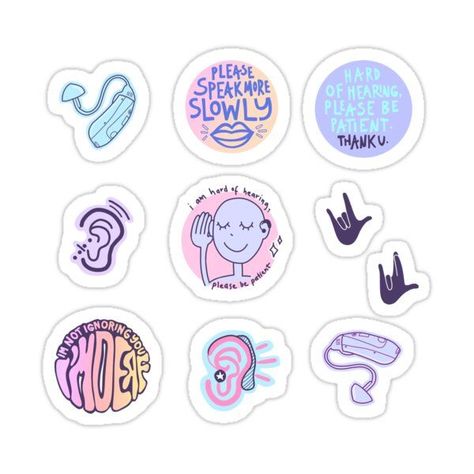 Hearing Impaired, Hard Of Hearing, Deaf Culture Pastel Sticker Pack And Pattern Sticker by illhustration Deaf Illustrations, Deaf Symbol, Speech Language Pathology Grad School, Audiology Student, University Tips, Deaf Awareness, Speech And Hearing, Hearing Problems, Human Ear