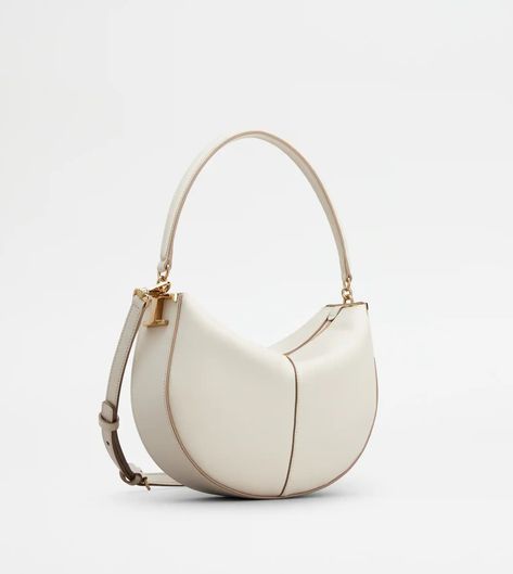 Woman OFF WHITE Tod's T Case Hobo Bag in Leather Mini XBWTSTW0200XPRPZB015 | Tods White Bag Outfit, Cute Hand Bags, Unusual Handbags, Tods Bag, Brand Name Bags, Luxury Bags Collection, Girly Bags, White Purses, White Handbag