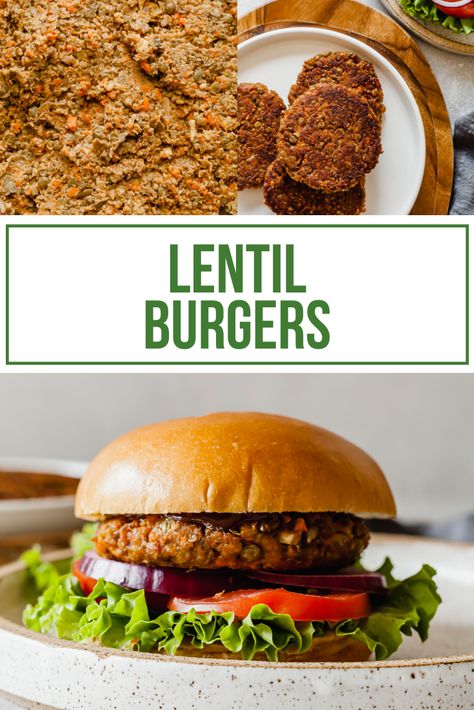 Lentils burgers are a hearty, healthy veggie burger that’s easy to make and pairs perfectly with your favorite toppings. Freezer friendly and easy to make vegan or gluten-free. #veggieburgers #lentils #vegetarian Healthy Veggie Burger, Black Bean Lentil, Lentil Veggie Burger, Vegan Lentil Burger, Lentil Burger, Vegetarian Burger Recipe, Sandwich Vegetarian, Vegan Burger Recipe, Lentil Burgers