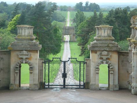 French Chateau Pool, Harlaxton Manor, Long Driveway, Estate Gates, Wayne Manor, English Architecture, Castle Gate, Driveway Entrance, Old Manor