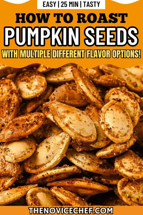 Save your pumpkin seeds when carving pumpkins to create an easy and healthy snack! This tutorial will show you how to roast pumpkin seeds with a healthy savory smoked paprika seasoning blend or with a sweet cinnamon sugar blend. Roasted Pumkin Seeds, Cajun Pumpkin Seeds, Paprika Seasoning, Easy Pumpkin Seeds, Best Pumpkin Seed Recipe, Seasoned Pumpkin Seeds, Savory Pumpkin Seeds, Flavored Pumpkin Seeds, Pumpkin Seed Recipes Roasted