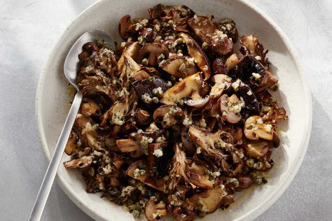 Mushroom Piccata Recipe - NYT Cooking Risotto Milanese, Piccata Sauce, Creamed Kale, Seared Fish, Piccata Recipe, Roasted Chicken Thighs, Oven Roasted Chicken, American Dishes, Roasted Mushrooms