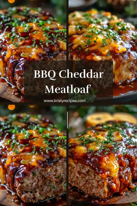 This BBQ Cheddar Meatloaf is bursting with flavor! Sweet BBQ sauce and melted cheddar cheese make this a family favorite. Perfect for a cozy night in! #BBQMeatloafRecipe #CheddarCheese #ComfortFoodRecipes #FamilyMeals Meatloaf With Bbq Glaze, Meatball Loaf Recipes, Bbq Sauce Meatloaf, Mini Bbq Meatloaf, Bbq Meatloaf Muffins, Meatloaf Recipes Bbq Sauce, Meatloaf With Sausage And Beef, Different Meatloaf Recipes, Meatloaf Recipes Bbq