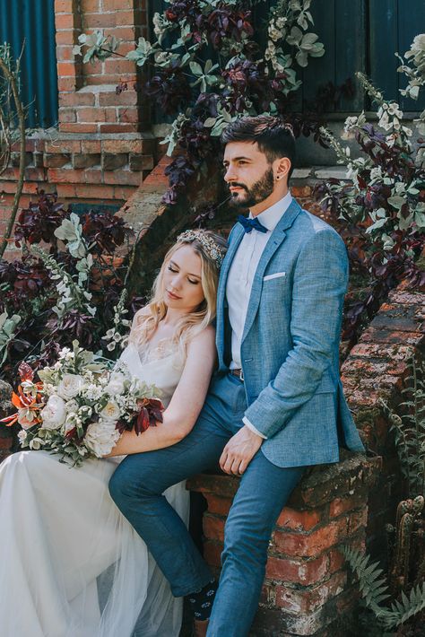 Blue Linen Wedding Suit, Bohemian Wedding Groom, Linen Wedding Suit, Blue Linen Suit, Beach Wedding Suits, Ethereal Bride, Linen Wedding Dress, Blue Bride, Groom Wedding Attire