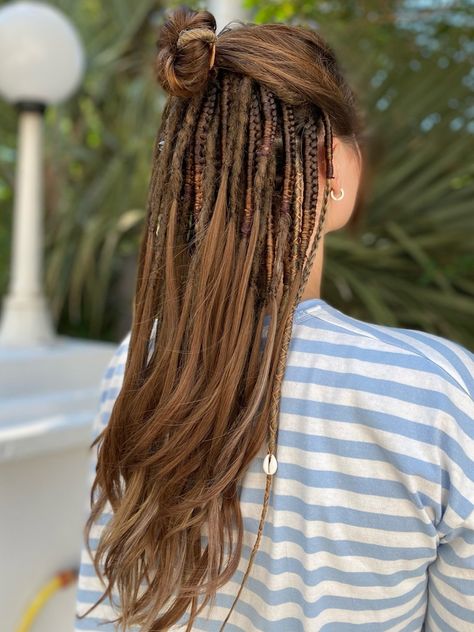 Dreads Mixed With Normal Hair, Boho Hair Extensions, Braided Dreads For Women, Partial Dread Extensions, Partial Braids, Braid In Dreads Extensions, Half Head Dreadlocks, Dreads Underneath Hair, Partial Dreads Placement