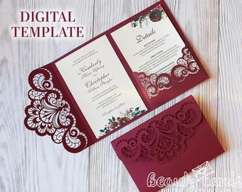 Template Envelope, Tri Fold Wedding Invitations, Cricut Wedding Invitations, Cricut Wedding, Place Card Template, Invitations Diy, Invitation Kits, Planner Notebook, Digital Templates