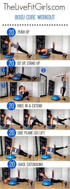 An abs and back workout using the bosu! Bosu Core Workout Bosu Ball Workout, Bosu Workout, Bosu Ball, Jonathan Ross, Exercise Equipment, Personal Coach, An Exercise, Body Fitness, Yoga Sequences