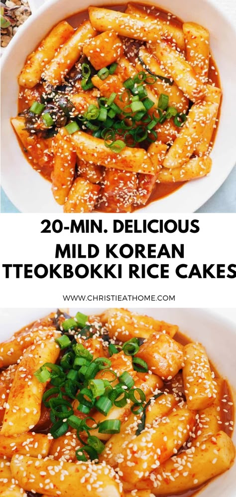 korean food, rice cakes, korean rice cakes, tteokbokki, spicy sauce Tteok Recipe Ideas, Non Spicy Rice Cake Recipes, Ttekbokkie Recipe, Teboki Recipe, Rice Cake Sticks Recipe, Mild Korean Recipes, Tteokbokki Rice Cakes Recipe, Mild Tteokbokki Recipe, Mild Tteokbokki