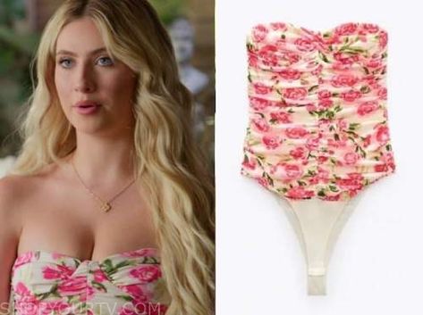 Siesta Key: Season 5 Episode 5 Megan's Rose Print Strapless Top Pink Floral Print Camisole For Beach, Pink Floral Print Strapless Tube Top, Beach Floral Print Camisole Crop Top, Megan Rose, Pink Floral Print Beach Bra, Where To Buy Clothes, Siesta Key, Fashion Tv, Episode 5