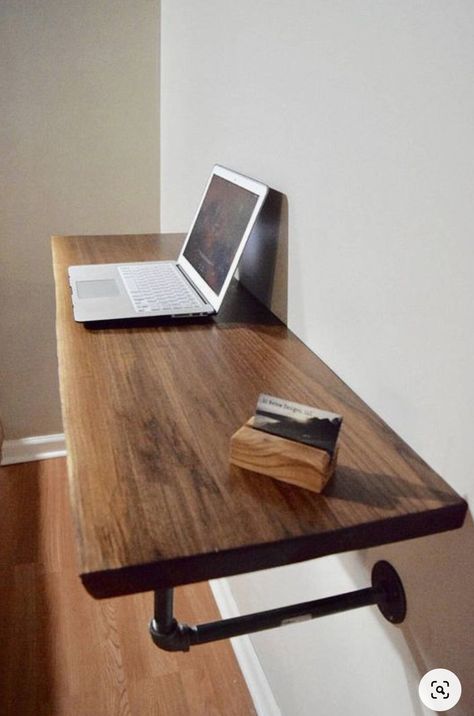 Diy Office Desk, Mounted Desk, Live Edge Desk, Diy Computer Desk, Wall Mounted Desk, Floating Desk, Pipe Furniture, French Cleat, Wall Desk