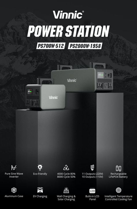 512Wh&2000Wh Capacity | Charge Electric Cars | $0.6/wh | Cycle life 4000-8000 | 1500W&4000W Peak Power | Solar MPPT | 11 Outputs #vinnic #powerstation #battery #lifepo4 #portablebattery #acoutlet #batterycharger #powersupply #gasgenerator #acinverter #solarcell Unlimited Power, Ad Layout, Poster Template Design, Social Media Advertising Design, Portable Power Station, Gas Generator, News Flash, Power Grid, Social Media Design Inspiration