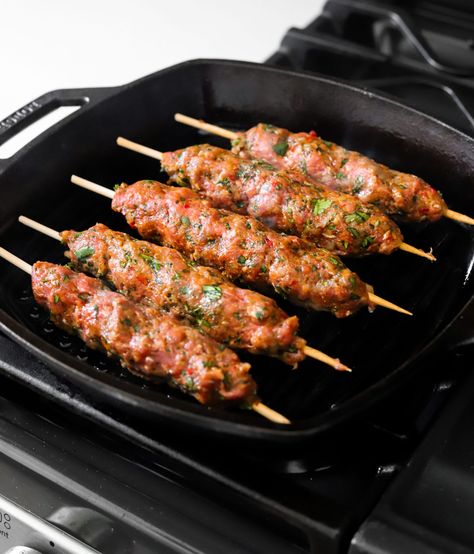 Moroccan Kefta Kabobs - Moribyan Kefta Recipe, Kefta Kabob, Moroccan Kefta, Moroccan Spice Blend, Kabob Skewers, Moroccan Spices, 30 Minute Dinners, Ground Lamb, Eastern Cuisine