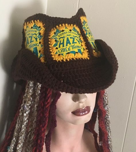 Beer Can Cozy Crochet Free Pattern, Beer Can Crochet Hat Pattern, Crochet Hunting Hat Free Pattern, Crochet Beer Can Hat, Novelty Crochet Cap Hat, One Size, Beer Can Hat, Crochet Beer, Beer Hat, Tall Hat