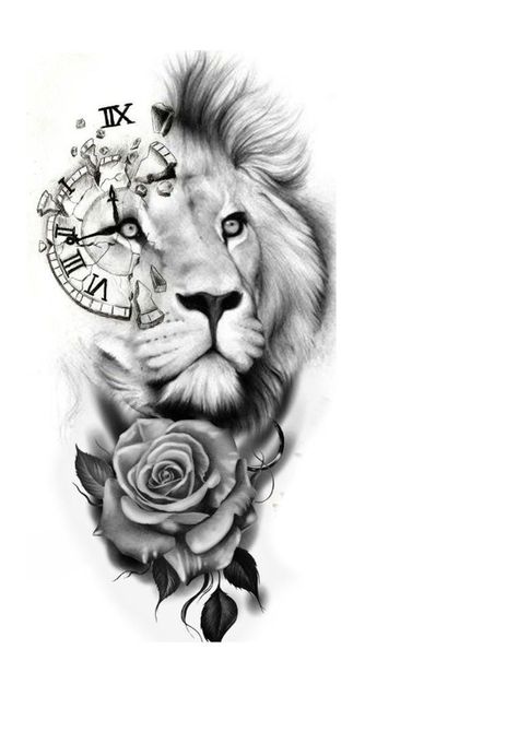 Female Lion Tattoo, Small Thigh Tattoos, Dove Tattoo Design, Half Sleeve Tattoos Drawings, Ear Tattoo Ideas, Sticker Tattoo, Lion Head Tattoos, Clock Tattoo Design, Tattoo Trend