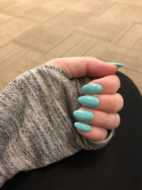 Tiffany Blue Almond Blue Green Almond Nails, Spring Nails 2024 Almond Shape, Aqua Blue Almond Nails, Teal Almond Shaped Nails, Tiffany Blue Almond Nails, Turquoise Nails Oval, Turqoise Nails Almond, Aquamarine Almond Nails, Tifanny Blue Nails