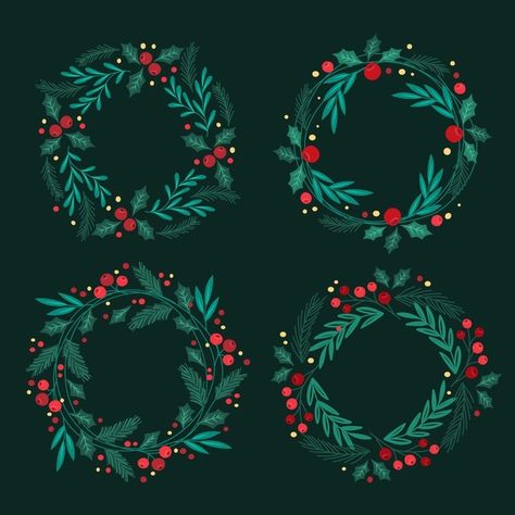 Hand drawn christmas wreath collection F... | Free Vector #Freepik #freevector #christmas #winter #hand #hand-drawn Drawn Wreath Christmas, Hand Drawn Christmas Ornaments, Winter Wreath Illustration, Christmas Wreath Drawing Simple, Wreath Drawing Christmas, Wreath Illustration Christmas, Christmas Wreath Drawing, Illusion Room, Wreath Doodle