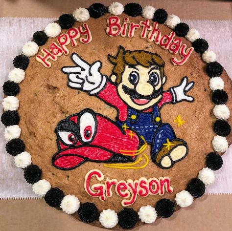 Super Mario Cookie Cake, Mario Cookie Cake, Super Mario Cake, S Cookies, Mario Cake, Cookie Cakes, Super Mario Birthday, Super Mario Party, 1 Cake