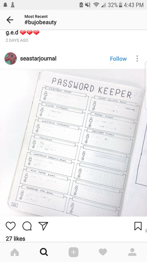 Password Journal Page, Bujo Password Page, Journal Password Page, Bullet Journal Password Page, Password Journal, Bullet Journal Minimalist, Password Keeper, Creating A Bullet Journal, Bullet Journal Hacks