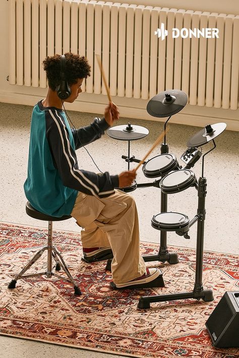 Donner DED-80 electric drum set for with double-layer mesh high-density structure, guaranteed the service life, and close to restoring the real drum hitting experience. Electric Drum Set, Drum Throne, Drum Sets, Drum Pad, Electronic Drums, Drum Set, Drum Kits, Musical Instruments, In Ear Headphones