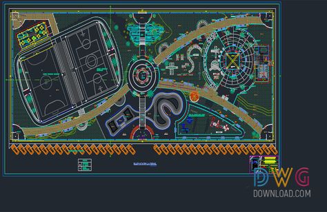 Dwg Download -Recreational Park Dwg Project Recreational Park Landscape, Recreational Park Design, Autocad Landscape, Sims Blender, Design Taman, Public Park Design, Public Garden Design, Landscape Architecture Park, Seagram Building