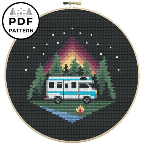 Rv Road Trip, Back Stitch, Camping Car, Time To Celebrate, Cross Stitch Kits, Tapestry Needle, Cross Stitch Kit, In The Forest, Pattern Download