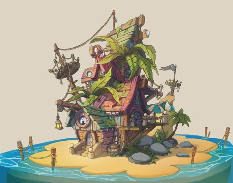 ArtStation - Pirate Hut, Etienne SAVOIE Habbo Hotel, Art Deco Logo, Pirate Games, Pirates Cove, Cartoon House, I Love Drawing, Comic Book Artwork, Isometric Art, House Illustration