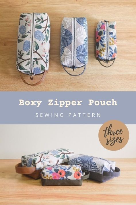 Boxy Zipper Pouch sewing pattern (3 sizes). Why not sew yourself a Boxy Pouch? This boxy zipper pouch is suitable to be used as a storage bag and tool pouch for tools. It features a zip-top closure and a side handle for easy carrying. Dopp kit sewing pattern for guys. Boxy bag sewing pattern with top zipper and carrying strap. Unisex style bag to sew for men. SewModernBags Sew Boxy Pouch, Block Pouch Pattern, Free Box Pouch Pattern, Boxy Bag Sewing Pattern, Sewing Patterns Zipper Pouch, Dop Kit Sewing Pattern, Boxy Zipper Pouch Pattern Free, Dopp Bag Pattern Free, Bathroom Bag Sewing Pattern