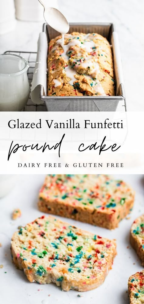 Healthy Pound Cake, Pound Cake Gluten Free, Gluten Free Pound Cake, Cake With Sprinkles, Gluten Free Dairy Free Dessert, Cake Gluten Free, Sweet Glaze, Gf Desserts, Gluten Free Sweets