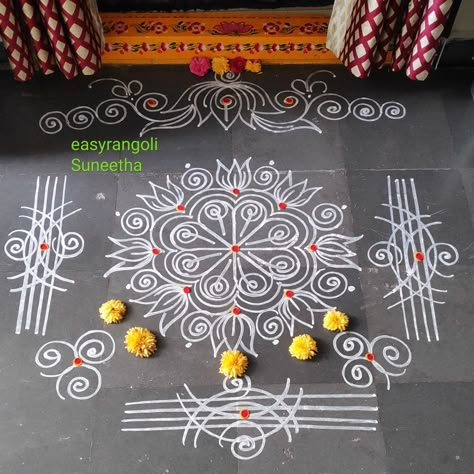 Mukkuthi Design, Mughullu Design, Friday Rangoli Designs, Easy Rangoli Designs Videos, Very Easy Rangoli Designs, Rangoli Designs Photos, Rangoli Designs Simple Diwali, Rangoli Simple, Easy Rangoli Designs Diwali