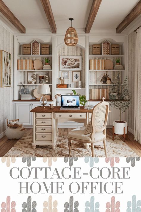 For a dreamy cottagecore home office, natural wood floors add warmth and charm. 🌲🏠 Pair with cozy rugs and vintage furniture for a true cottage style decor. 🛋️🌼 Light oak or reclaimed wood can create that old country home decor vibe. 🕰️✨ Bring in a bit of the European country living room feel by layering rugs with floral patterns. 🌸💕 #cottagecoreaesthetic #cottagecorelivingroom #dreamcottage #oldcountryhomedecor #cottagecorehome #cottagecoredecor #decorationinspiration #homeofficeideas Cottage Style Craft Room, Cottage Core Office Ideas, Cottagecore Study, Cottage Home Office, Office Cottagecore, Home Office Natural, Office Oasis, Old Country Home, Cottage Core Living Room