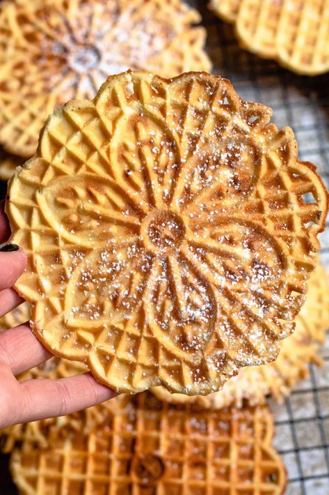 Italian Pizzelle Recipe Pizelle Recipe, Pizzelle Cookies, Pizzelle Recipe, Easy Christmas Candy Recipes, Pistachio Cookies, Italian Recipes Dessert, Cookie Recipes Unique, Italian Recipes Traditional, Shaped Cookies