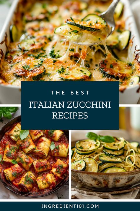 Discover a delicious collection of the best Italian zucchini recipes, perfect for making the most of fresh, seasonal zucchini! These recipes use classic Italian ingredients like olive oil, parmesan cheese, and fresh basil. From light meals like Zucchini Pasta and side dishes like Grilled Zucchini with Parmesan to comforting favorites like Zucchini Parmesan and Spicy Pesto & Cheese Stuffed Zucchini Involtini. Or fun recipes like Ricotta Stuffed Zucchini Boats, crispy Zucchini Fritters, and more. Italian Zucchini Side Dish, Ricotta Stuffed Zucchini Boats, Zucchini And Ricotta Recipes, Easy Zucchini Recipes Dinners, Italian Side Dish Recipes, Zucchini Ricotta Recipes, Side Dishes For Italian Food, Italian Zucchini Recipes, Italian Dishes Authentic