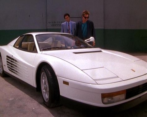 miami vice | Crockett's Testarossa - Miami Vice Wiki 80s Tv Shows, Sonny Crockett, White Lamborghini, Iconic Cars, White Ferrari, Movie Cars, 80s Tv, Tv Cars, Ferrari Testarossa