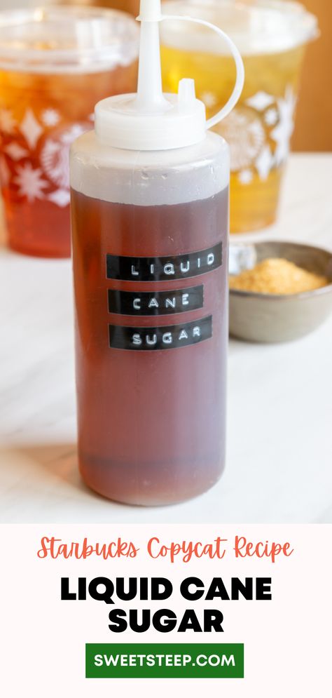 This DIY Starbucks liquid cane sugar recipe is the perfect syrup for sweetening iced tea and any other cold drink. See how to make this simple syrup that's also delicious in coffee and hot tea. #starbucks #liquidcanesugar #recipe #diy #howtomake #icedtea #simplesyrup #coffeesyrup Cane Sugar Recipes, Cane Syrup, Unsweetened Iced Tea, Minimalist Food, Iced Tea Drinks, Starbucks Tea, Iced Tea Lemonade, Liquid Sugar, Copycat Starbucks